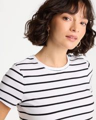 Striped Cotton Stretch Cap-Sleeve Tee Black - Chico's