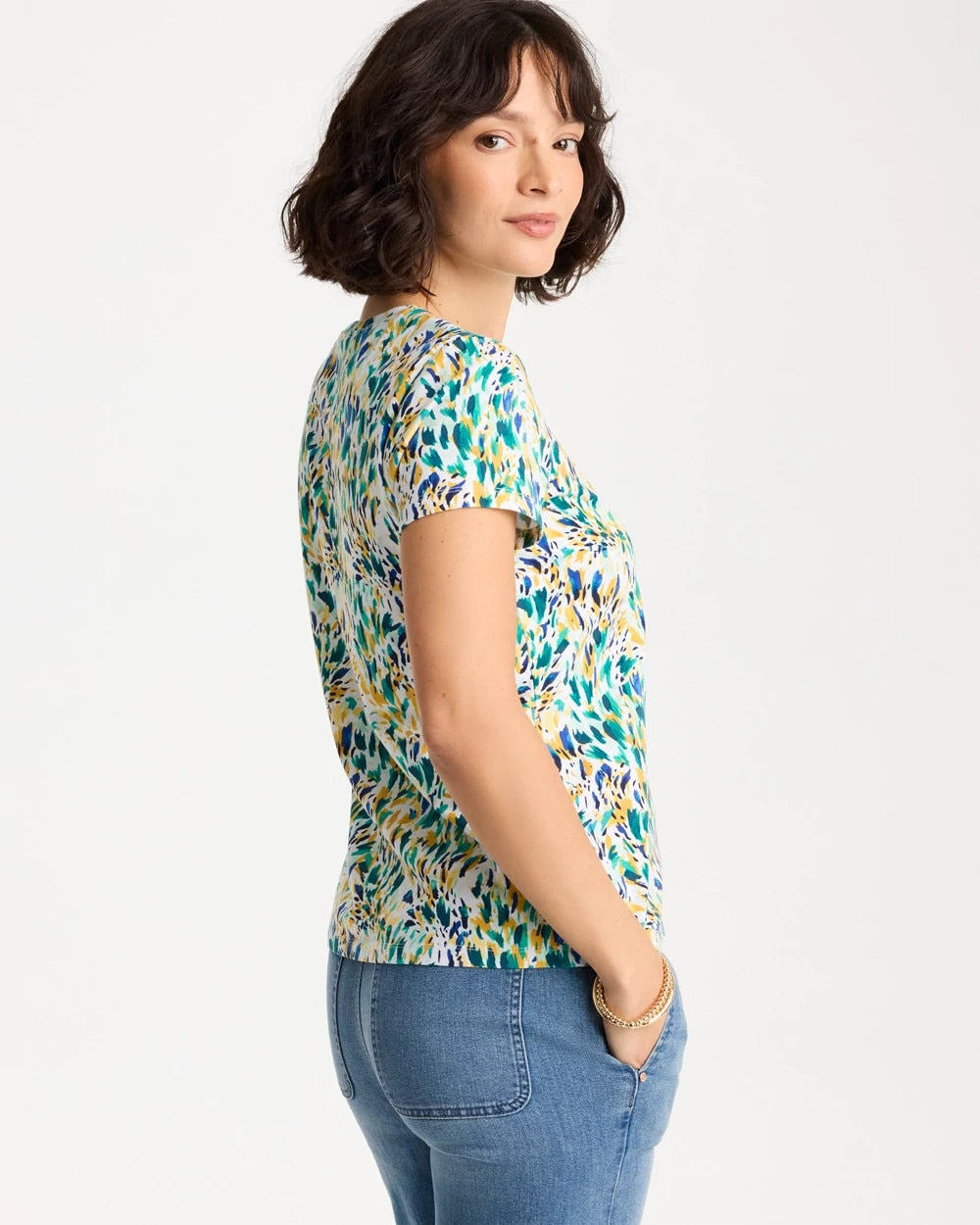 Printed Cotton Stretch Cap-Sleeve Tee Alabaster - Chico's