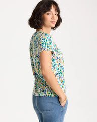 Printed Cotton Stretch Cap-Sleeve Tee Alabaster - Chico's