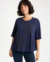 Caviar Beaded Cotton Tee Passport Blue - Chico's