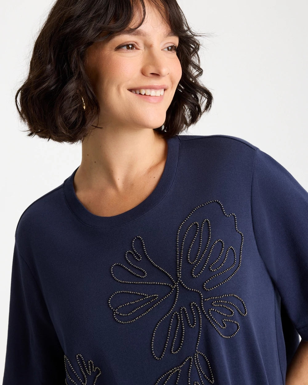 Caviar Beaded Cotton Tee Passport Blue - Chico's