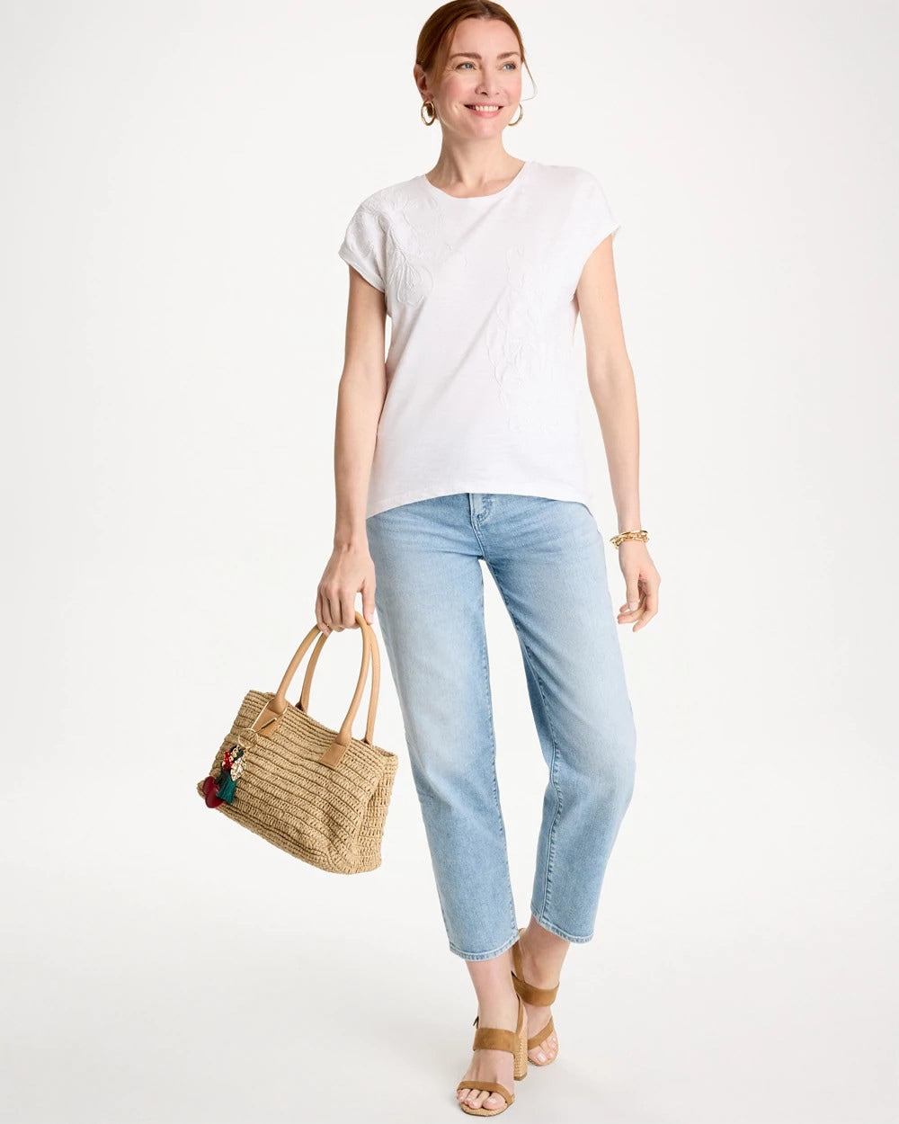 Cotton Slub Embroidered Wedge Tee Alabaster - Chico's