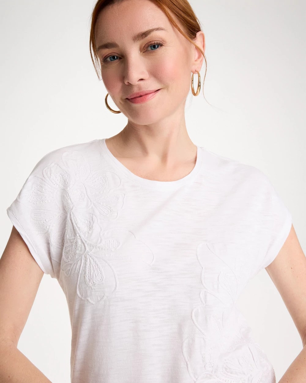Cotton Slub Embroidered Wedge Tee Alabaster - Chico's