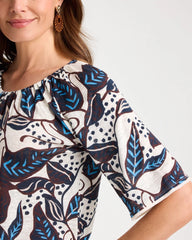 Printed Linen Fringed Tee Passport Blue - Chico's