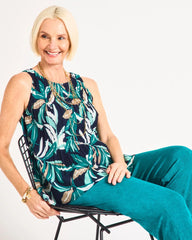Travelers™ Palm Pleated Chiffon Tank Kings Navy - Chico's