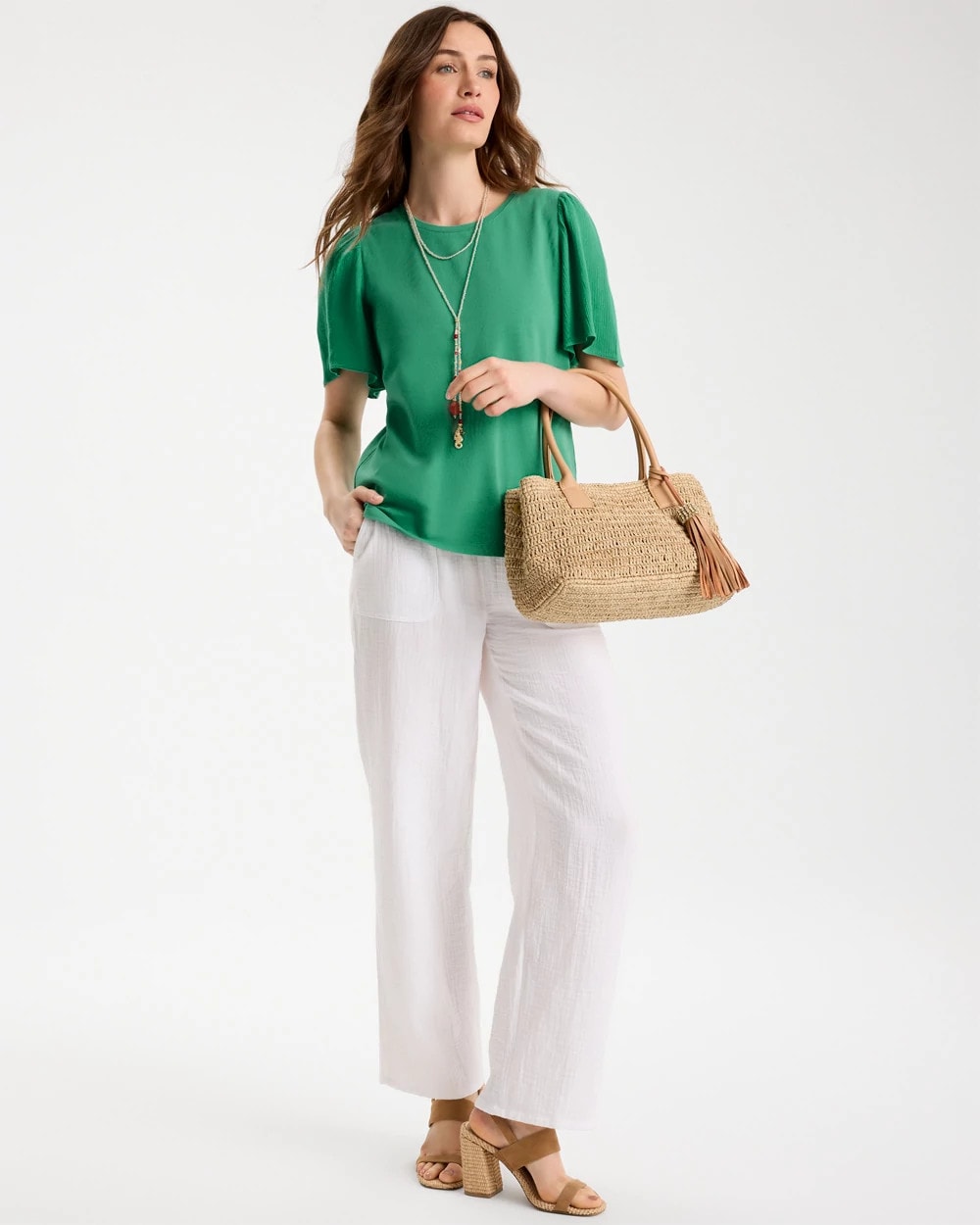 Gauze Sleeve Soft-Stretch Tee Green Clover - Chico's