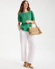 Gauze Sleeve Soft-Stretch Tee Green Clover - Chico's
