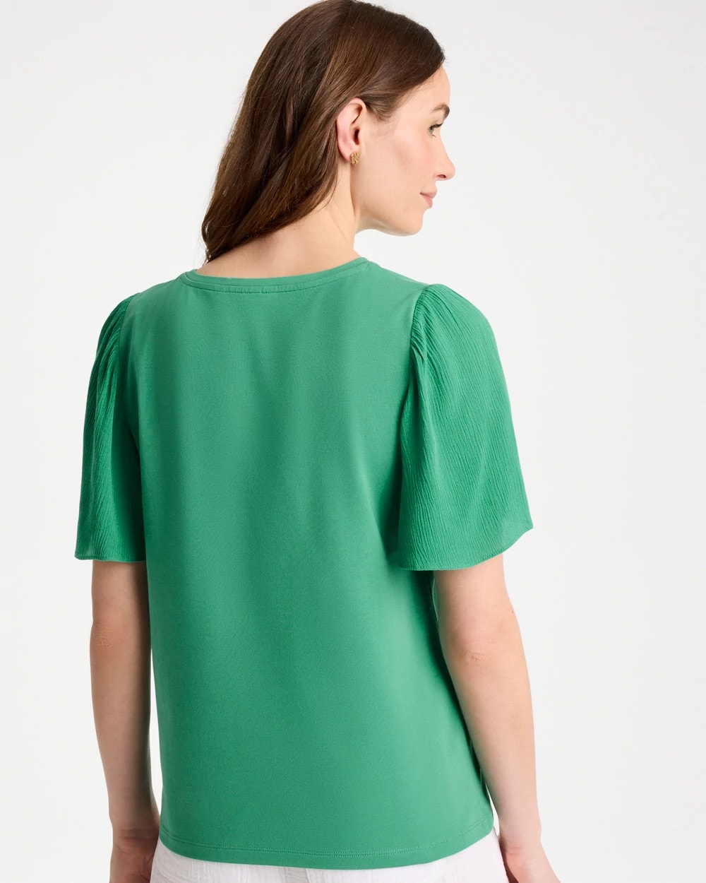 Gauze Sleeve Soft-Stretch Tee Green Clover - Chico's