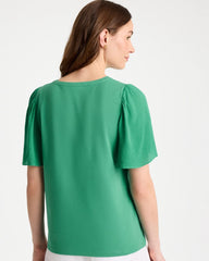 Gauze Sleeve Soft-Stretch Tee Green Clover - Chico's