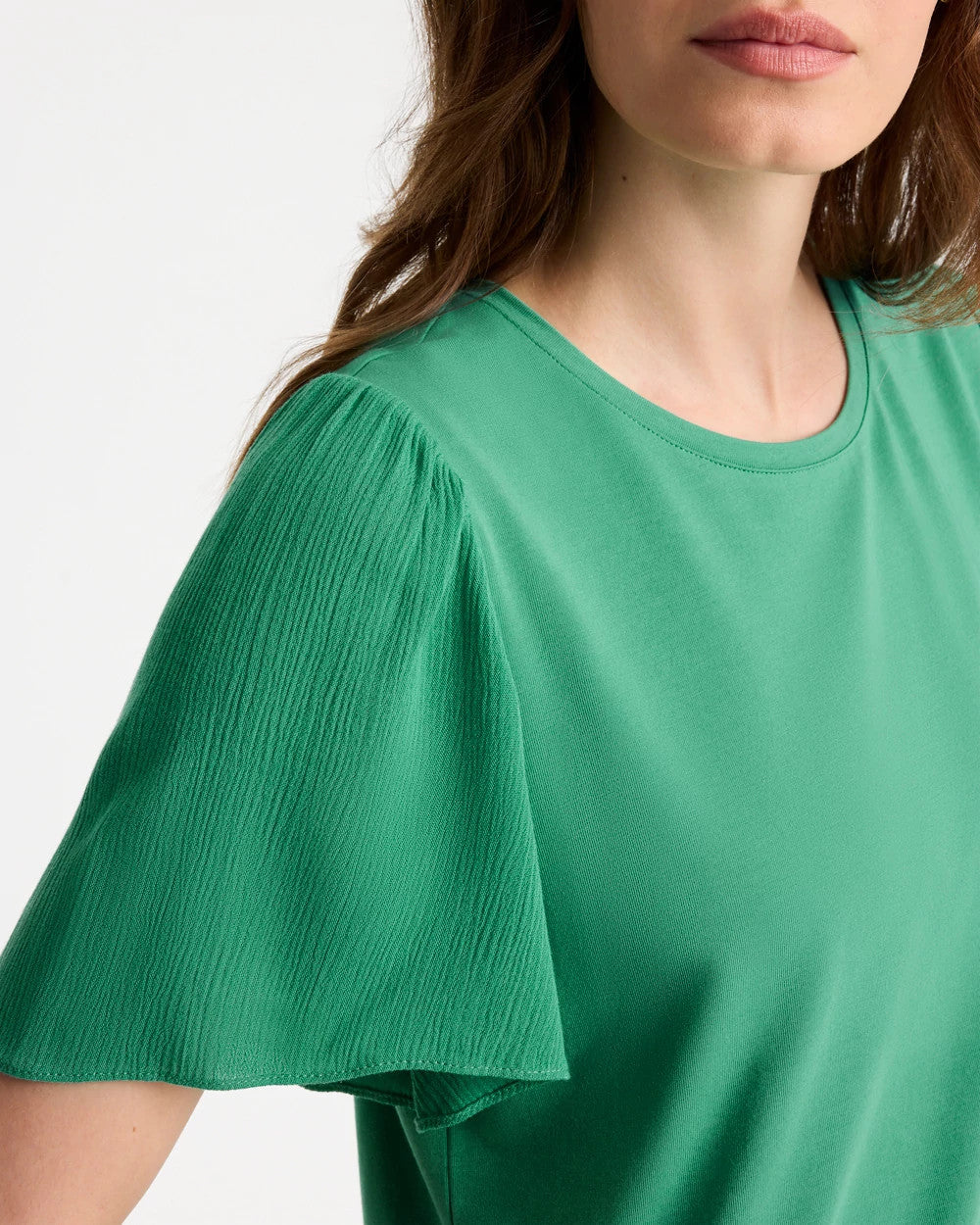 Gauze Sleeve Soft-Stretch Tee Green Clover - Chico's