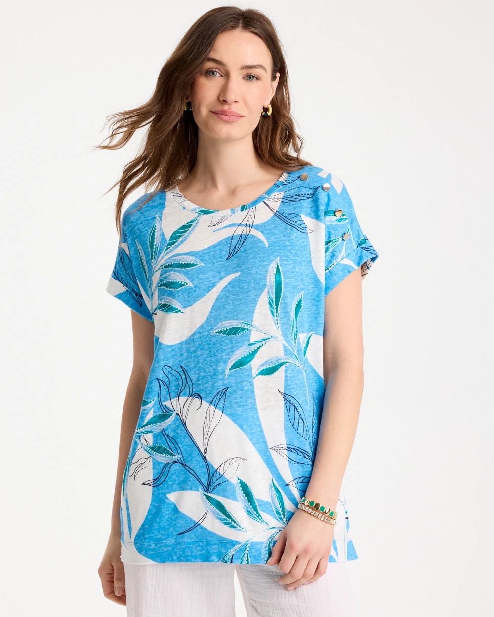 Printed Linen Button Tunic Blue Tide - Chico's