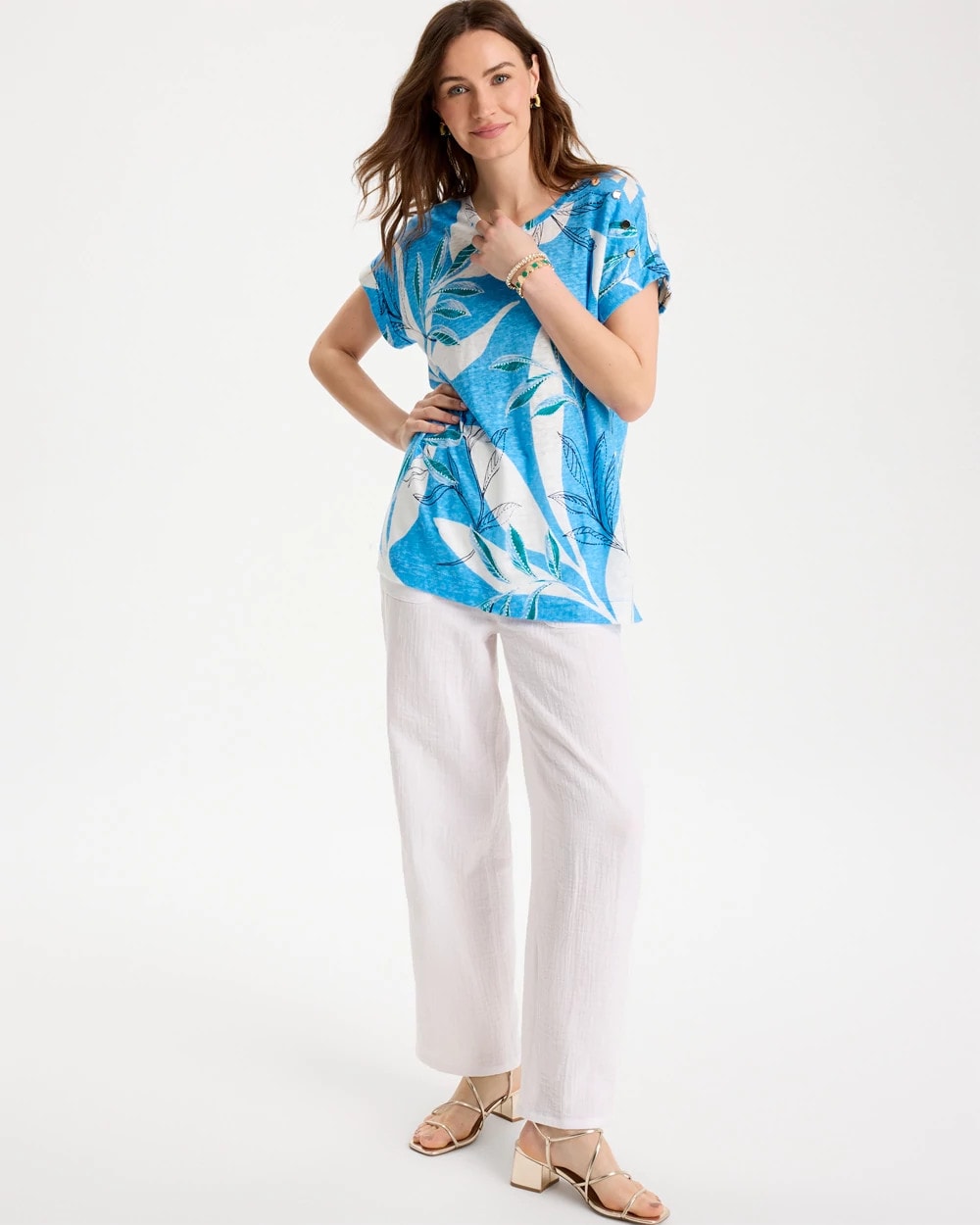 Printed Linen Button Tunic Blue Tide - Chico's