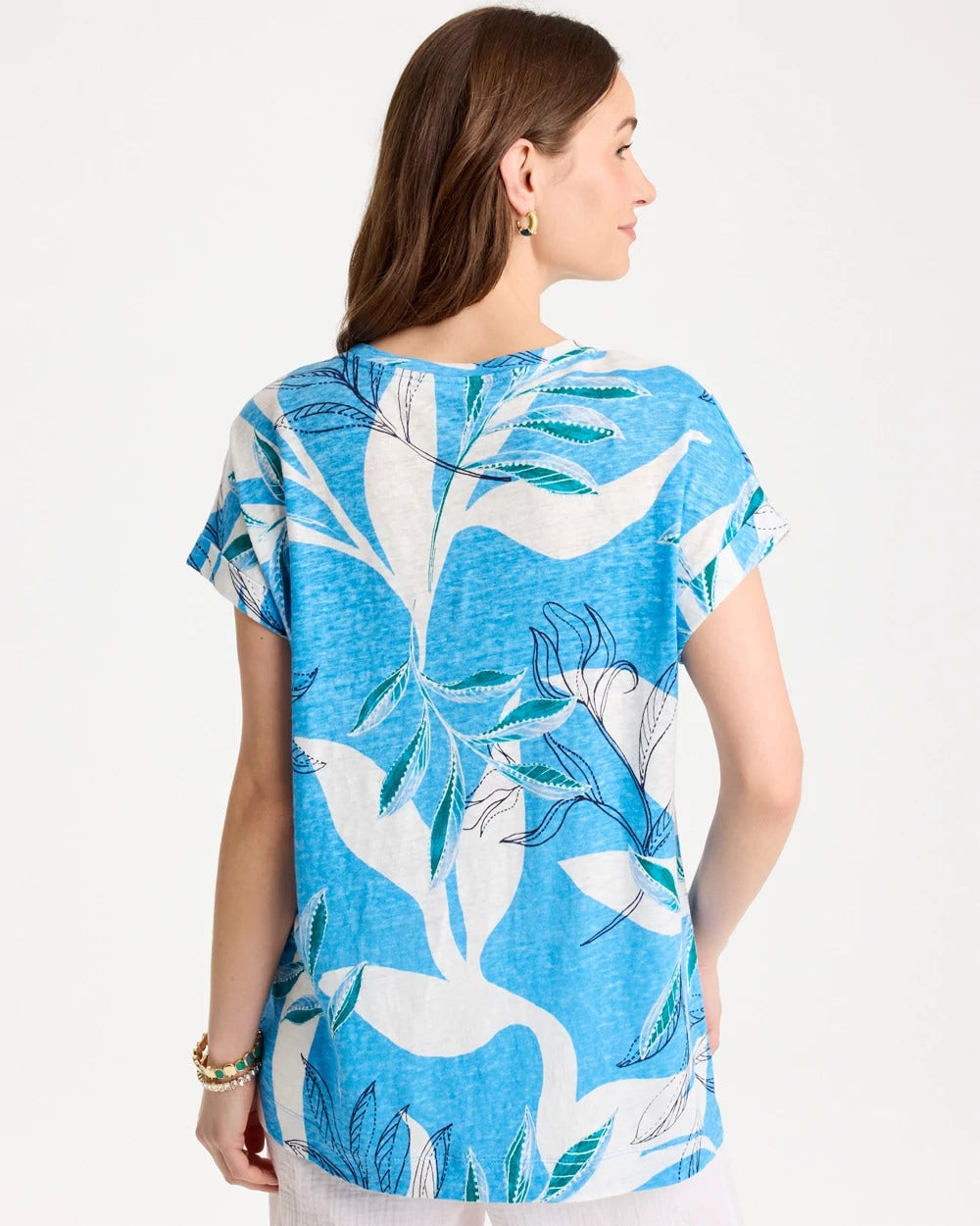 Printed Linen Button Tunic Blue Tide - Chico's