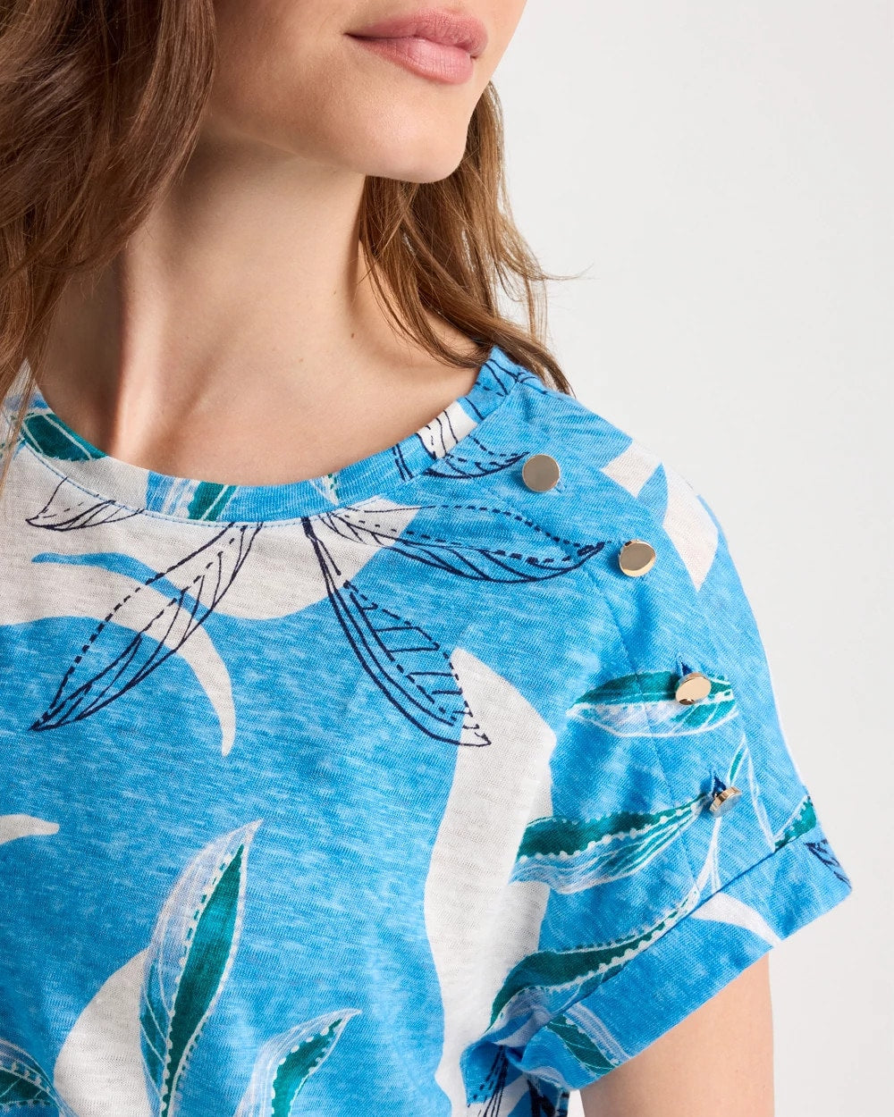 Printed Linen Button Tunic Blue Tide - Chico's