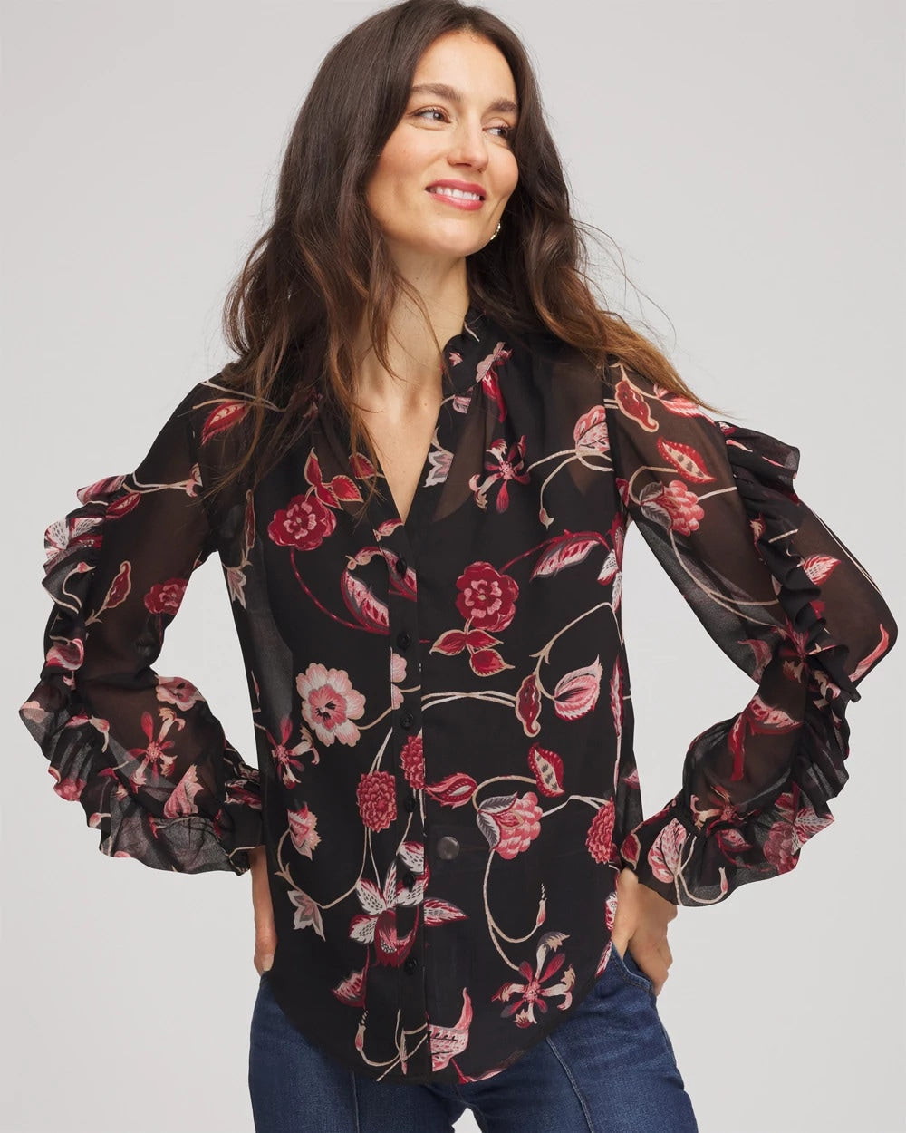 Georgette Celtic Blooms Blouse Black - Chico's