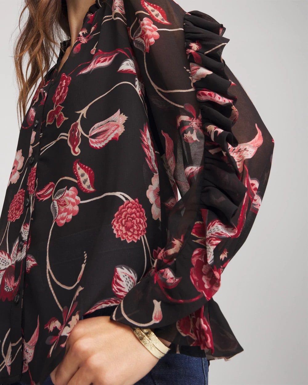 Georgette Celtic Blooms Blouse Black - Chico's