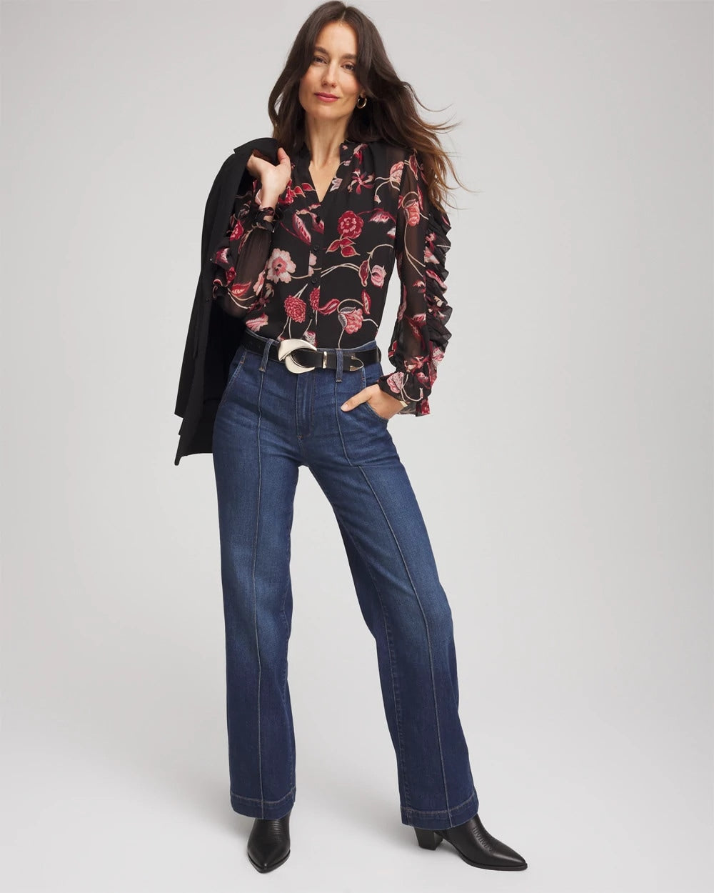 Georgette Celtic Blooms Blouse Black - Chico's