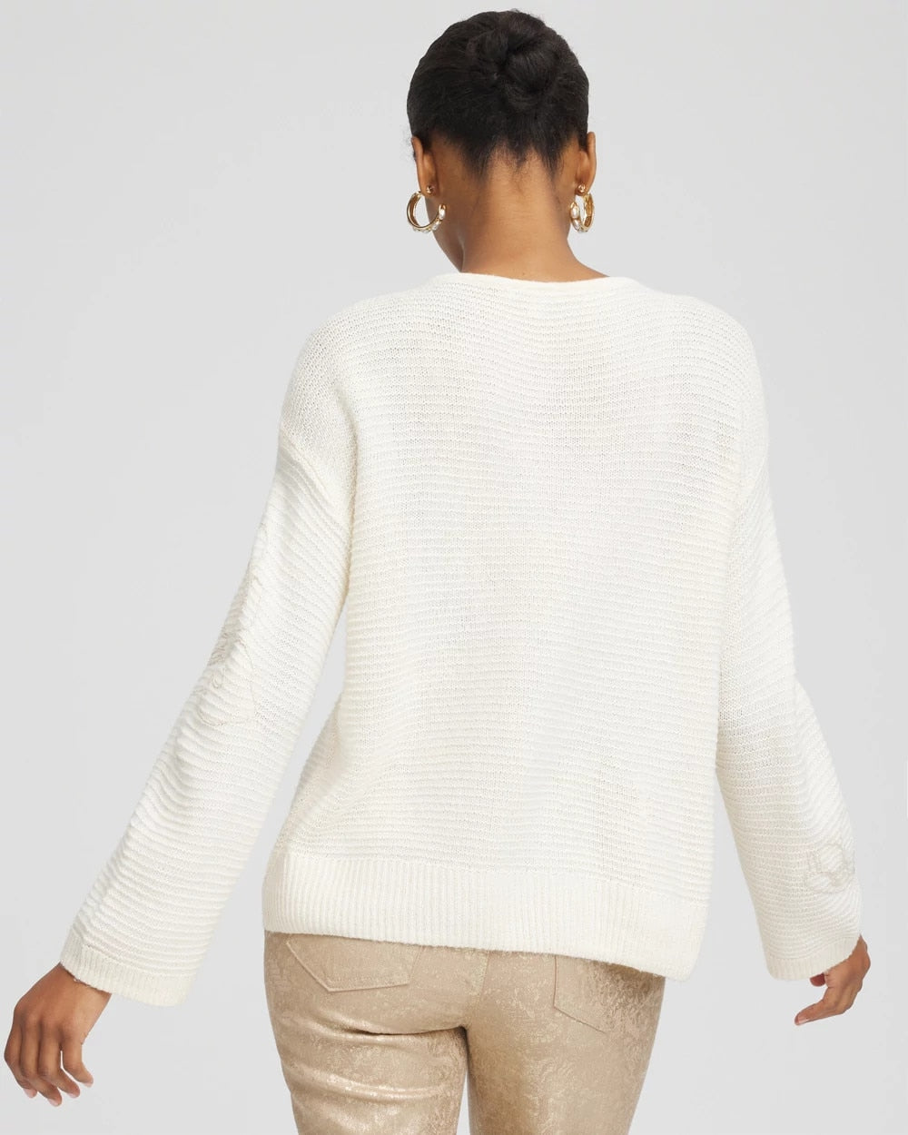 Tonal Embroidered Boatneck Pullover Sweater English Cream - Chico's