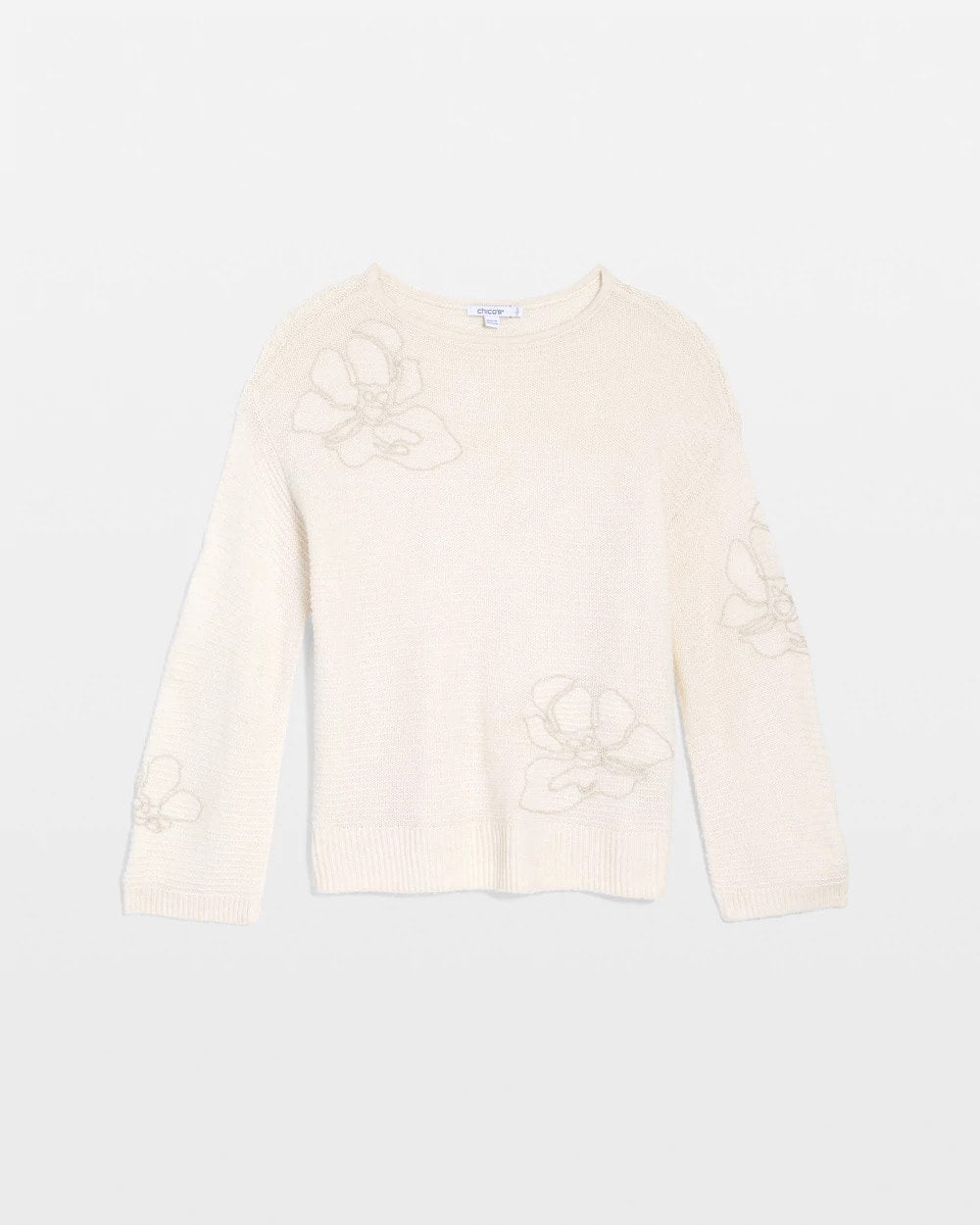 Tonal Embroidered Boatneck Pullover Sweater English Cream - Chico's