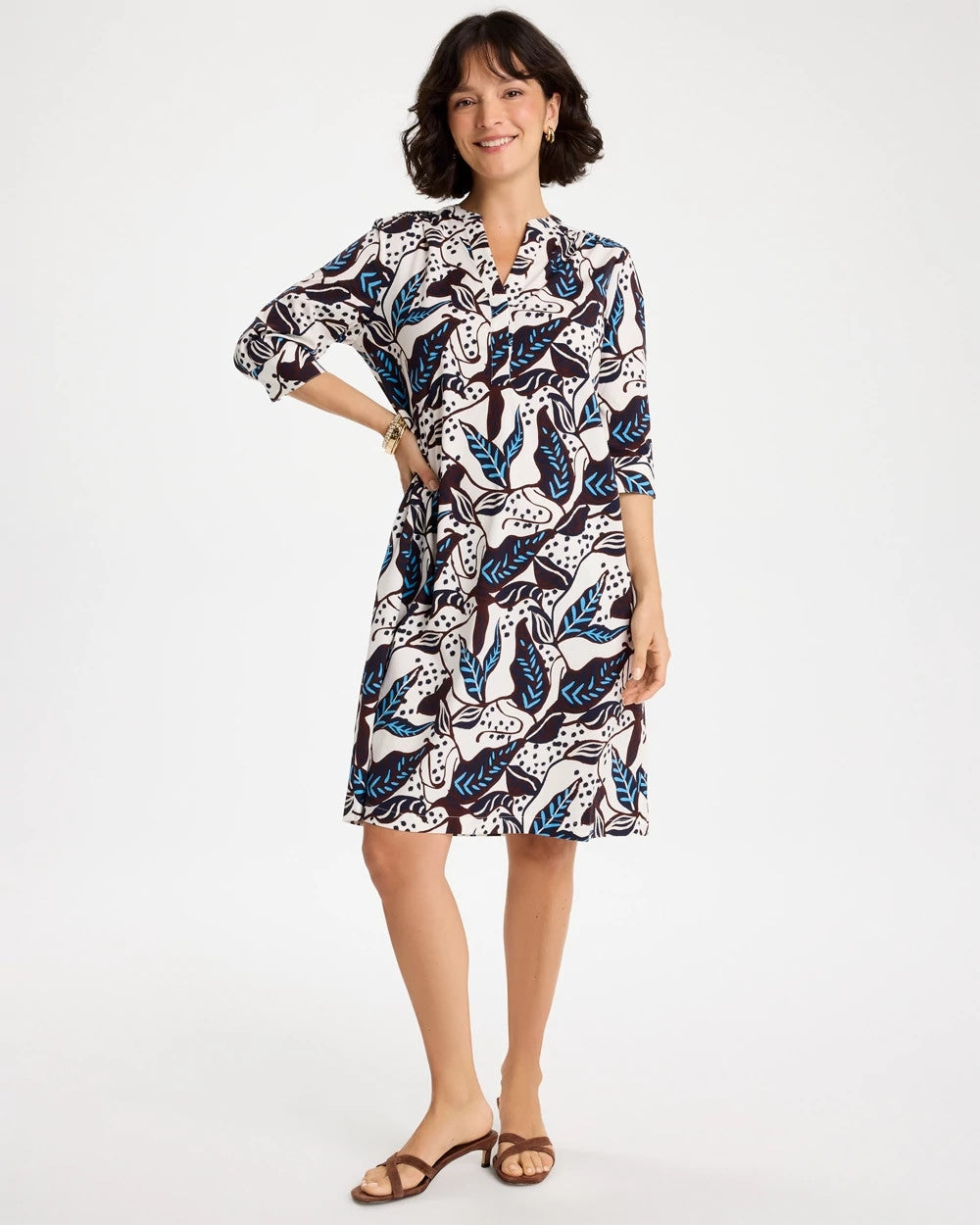 Poplin Cotton Popover Printed Dress Passport Blue - Chico's