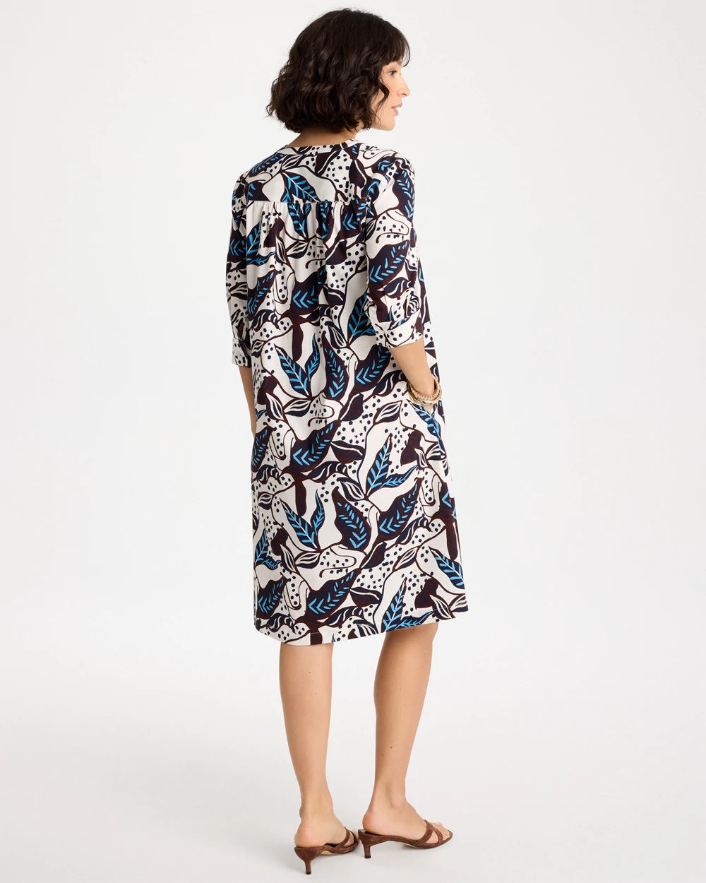 Poplin Cotton Popover Printed Dress Passport Blue - Chico's