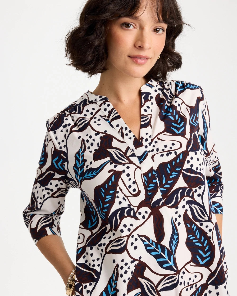 Poplin Cotton Popover Printed Dress Passport Blue - Chico's