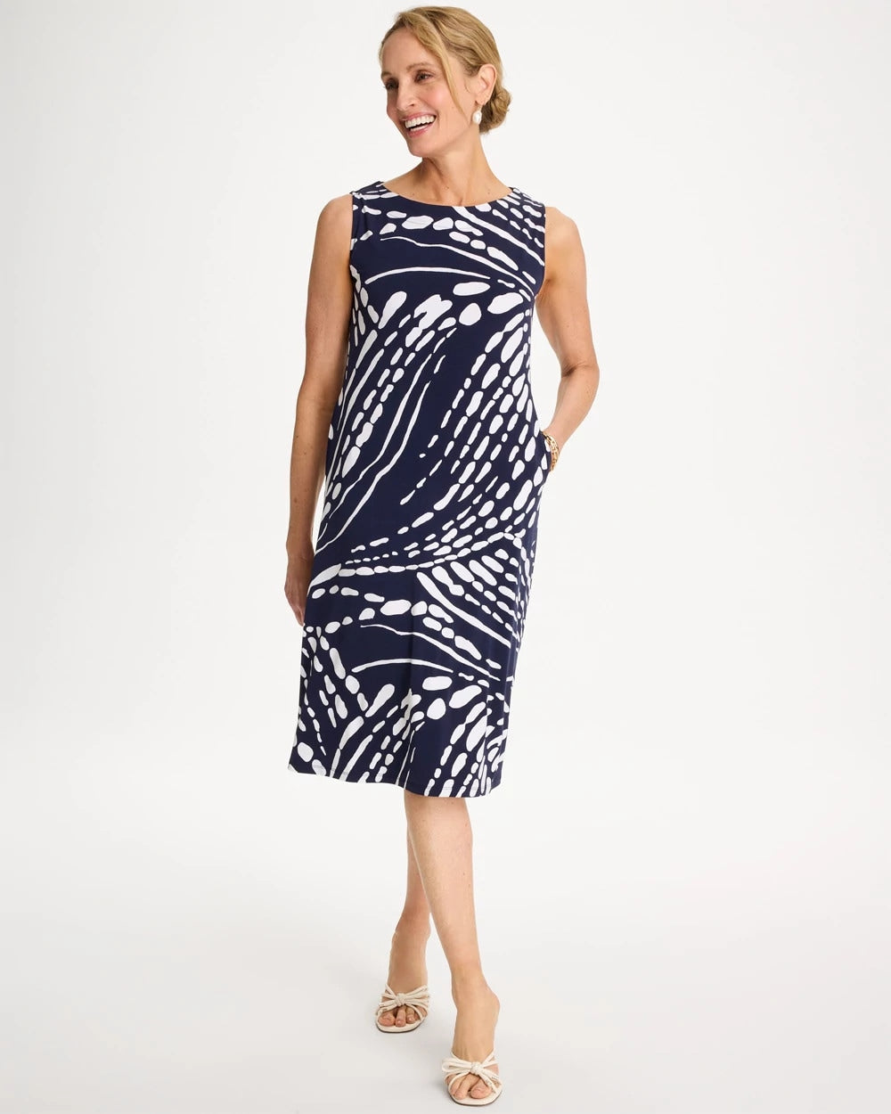 Jersey Knit Printed Shift Dress Passport Blue - Chico's