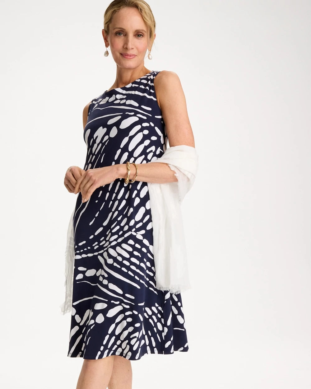 Jersey Knit Printed Shift Dress Passport Blue - Chico's