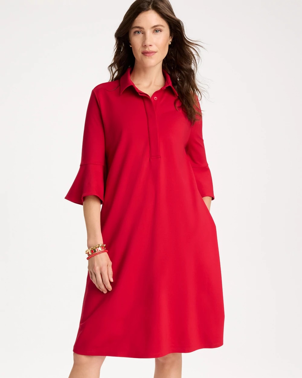 Ponte Knit Flounce Sleeve Dress Cherry Lush - Chico's