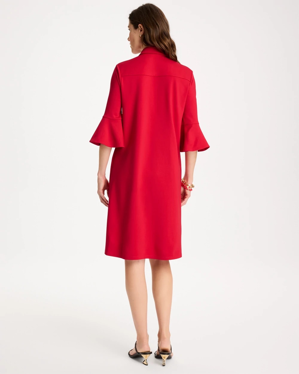 Ponte Knit Flounce Sleeve Dress Cherry Lush - Chico's