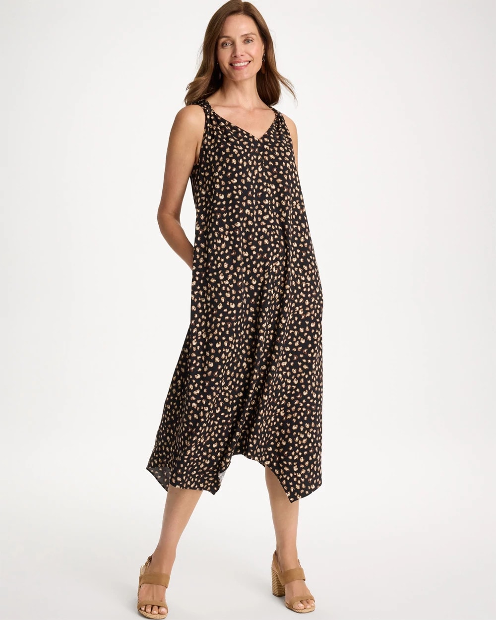 Rayon-Silk Asymmetrical Hem Dress Black - Chico's
