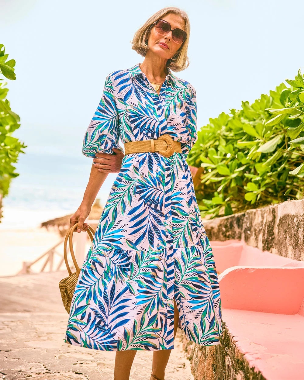 Palm Cotton-Rayon Slub Shirtdress Passport Blue - Chico's