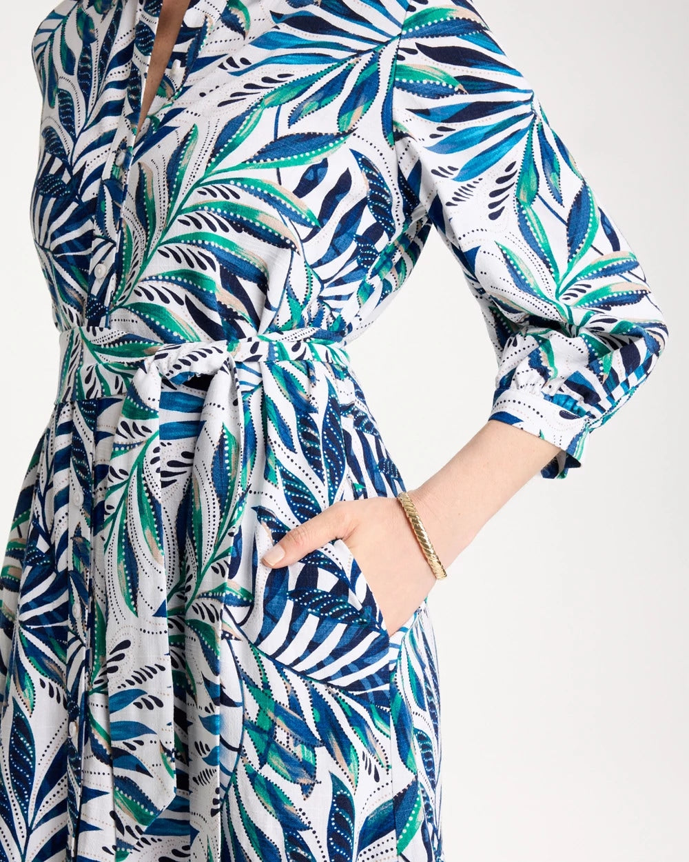 Palm Cotton-Rayon Slub Shirtdress Passport Blue - Chico's