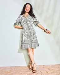 Printed Cotton-Linen Belted Dress Kelp Forest - Chico's