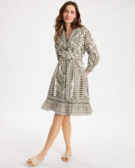 Printed Cotton-Linen Belted Dress Kelp Forest - Chico's