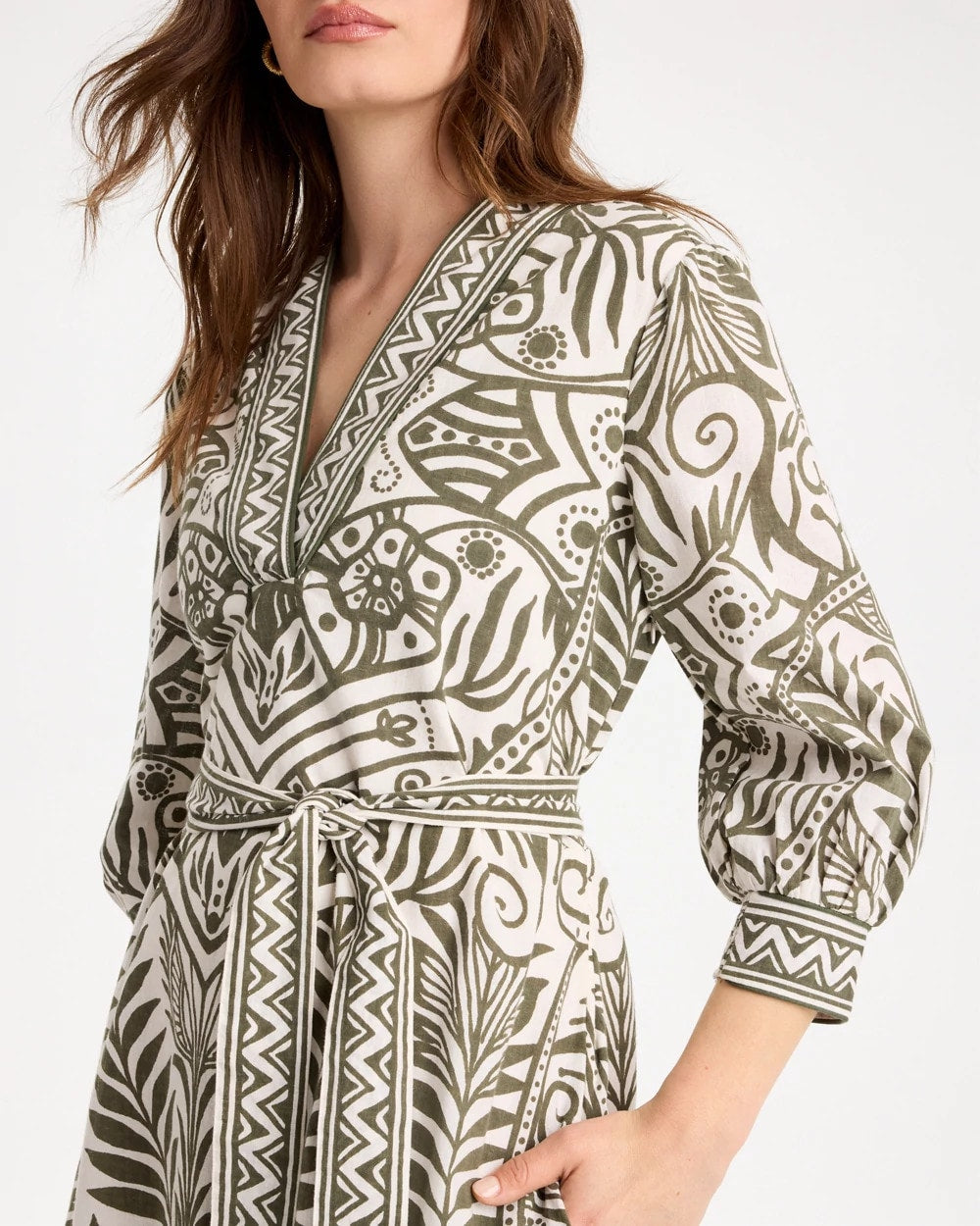 Printed Cotton-Linen Belted Dress Kelp Forest - Chico's