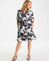 Floral Cotton-Linen Belted Dress Black - Chico's