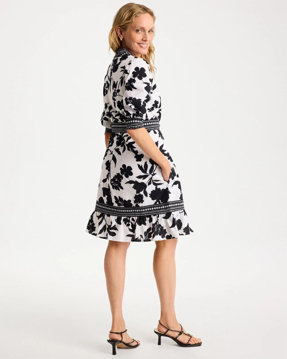 Floral Cotton-Linen Belted Dress Black - Chico's