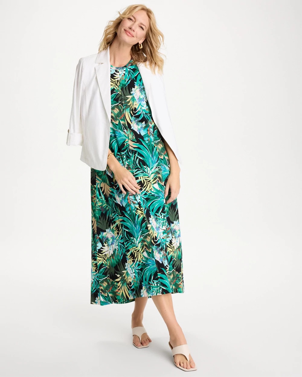 Palm Printed Knit Maxi Dress Topanga Green - Chico's