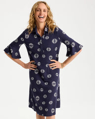 Printed Ponte Flounce Sleeve Dress Passport Blue - Chico's