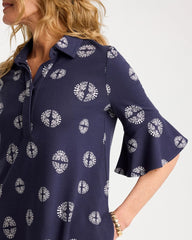 Printed Ponte Flounce Sleeve Dress Passport Blue - Chico's