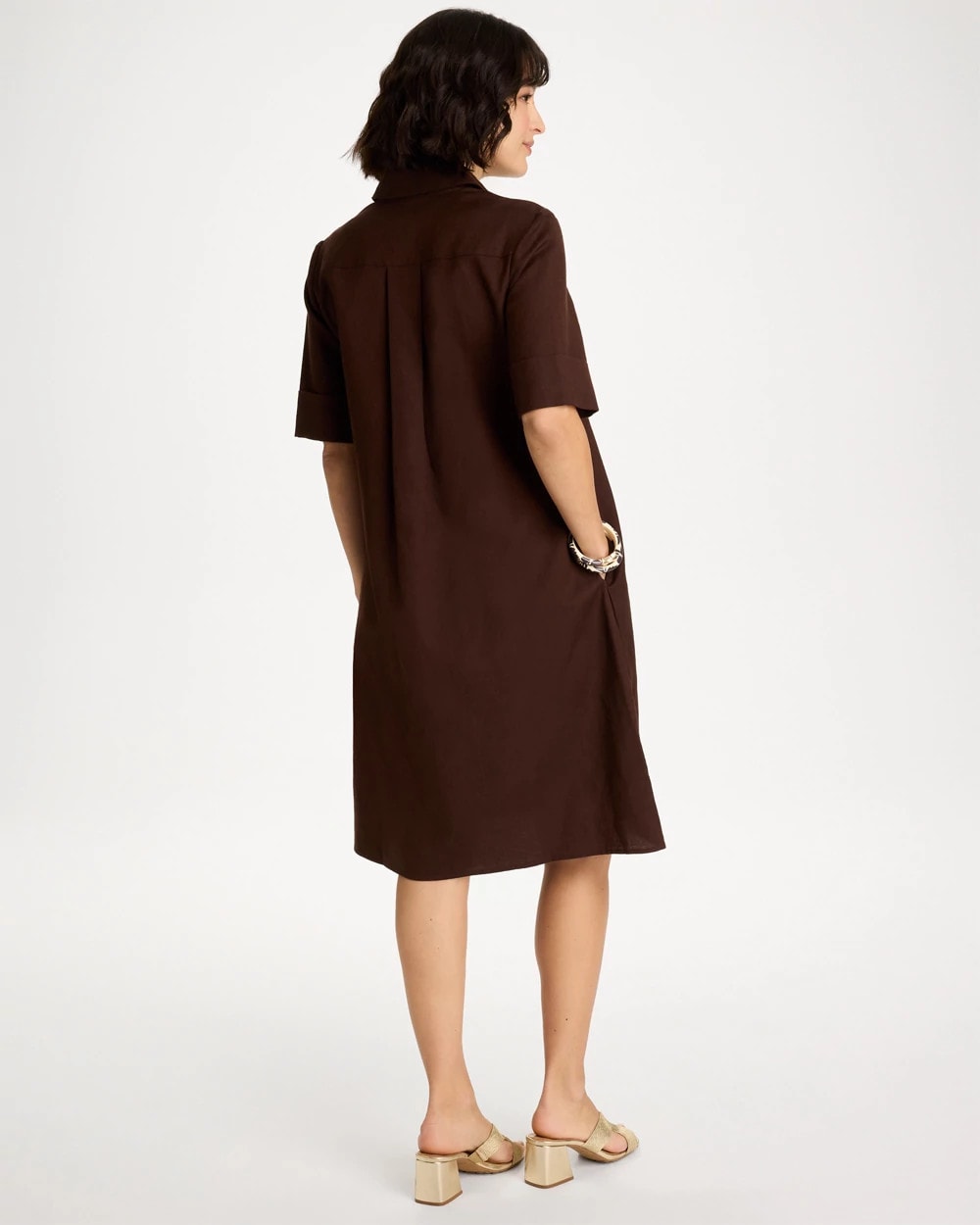 Embellished Linen Popover Dress Deep Brown - Chico's