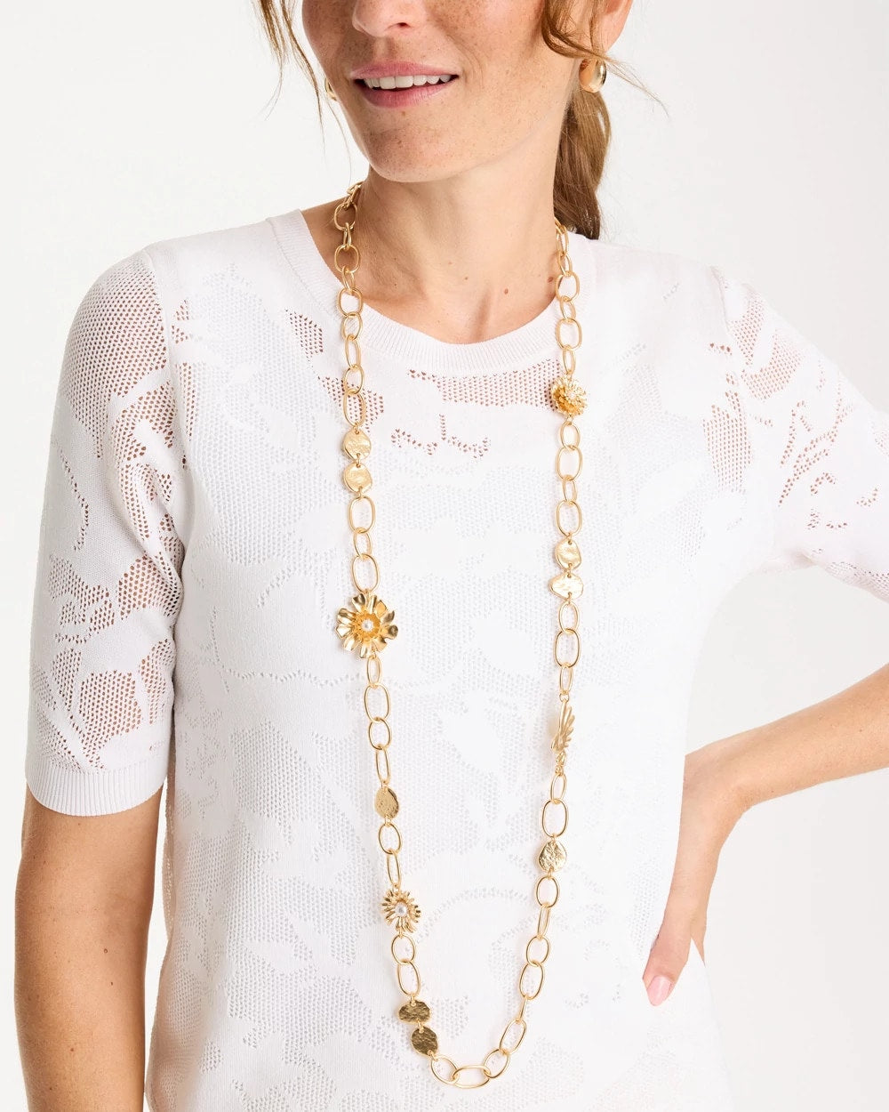 Flower Long Single-Strand Necklace Gold - Chico's