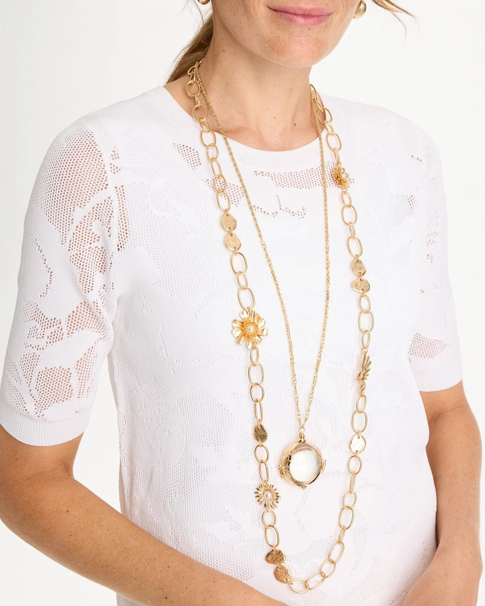 Flower Long Single-Strand Necklace Gold - Chico's