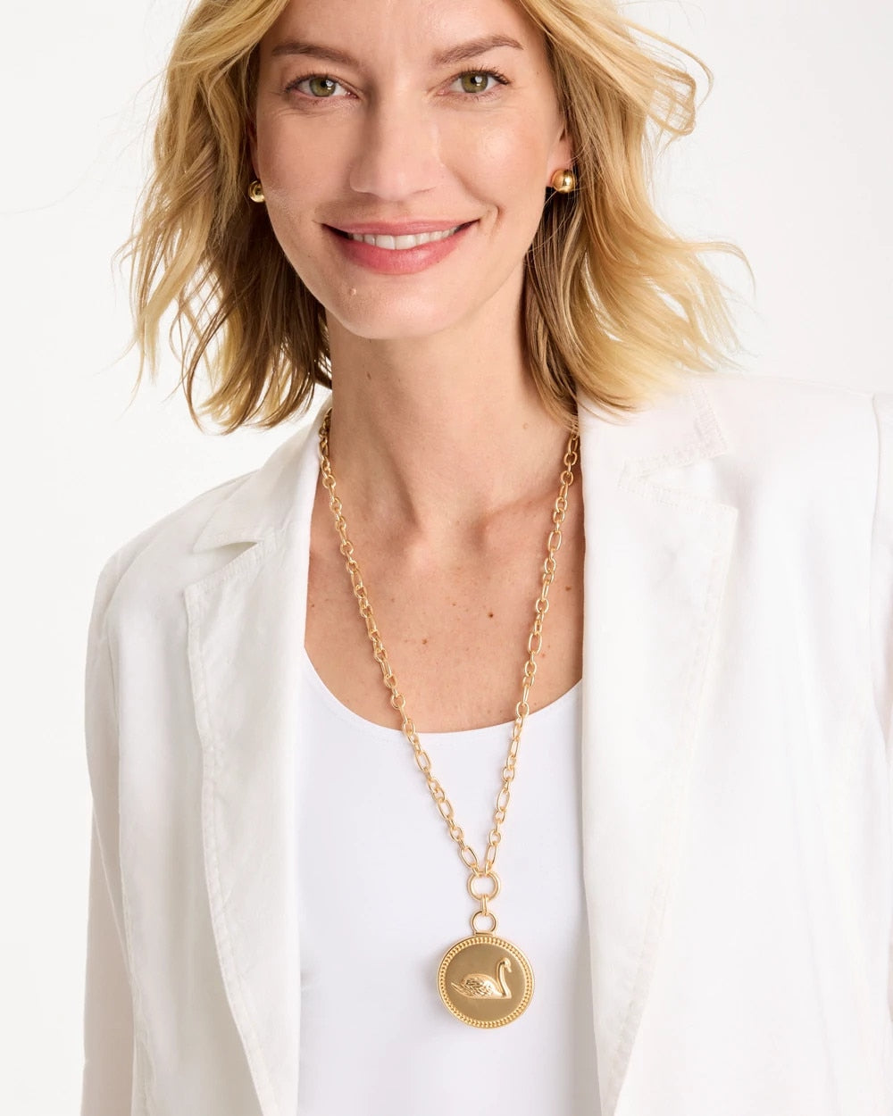 Reversible Swan Pendant Necklace Gold - Chico's