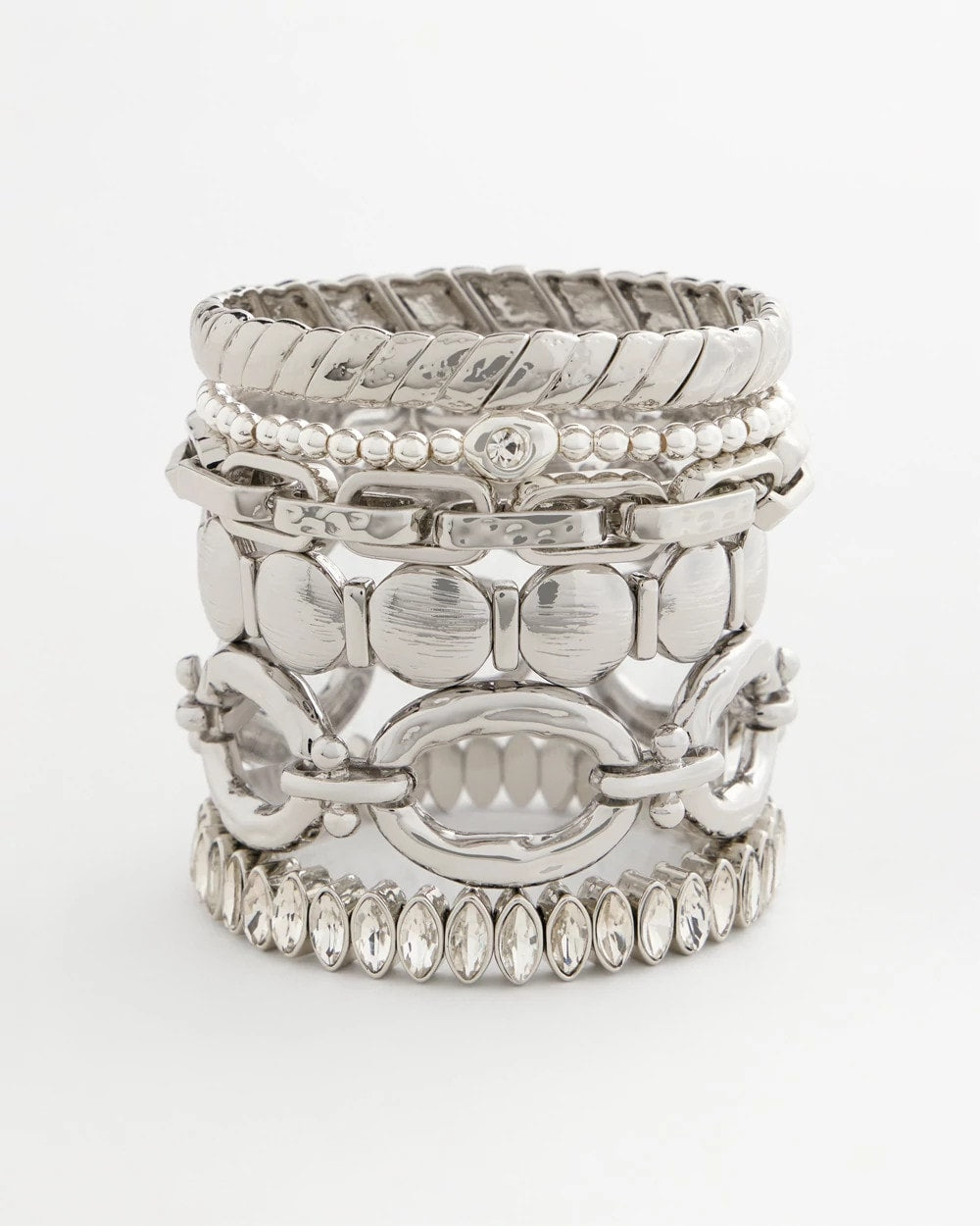 Silver Textured Circle Stretch Bracelet Silver - Chico's