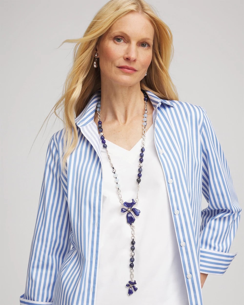Blue Flower Long Y-Necklace Blue - Chico's