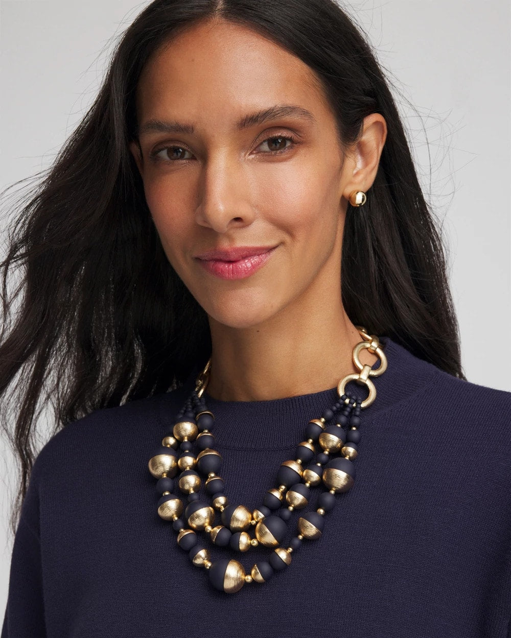 Gold & Navy Bead Necklace Navy - Chico's