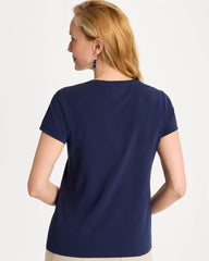 Cotton Stretch Cap Sleeve Embroidered Tee Passport Blue - Chico's