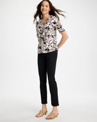 Printed Cotton Slub V-Neck Tee Black - Chico's